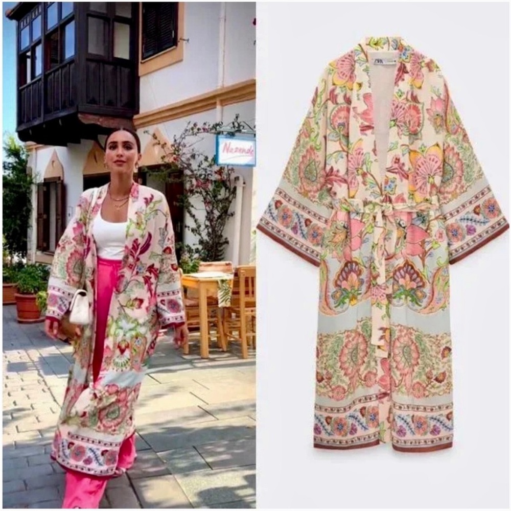Zara Floral Kimono Robe - Pink and Green